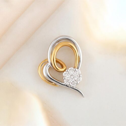 Elegant 18K Two-Tone Yellow & White Gold Heart Shape Natural Diamond Pendant Bafleh Jewellery