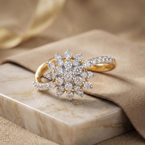 Experience Luxury & Brilliance with Our Exquisite 18K Yellow Gold Ring Adorned with Natural Diamonds Available at Bafleh Jewellery