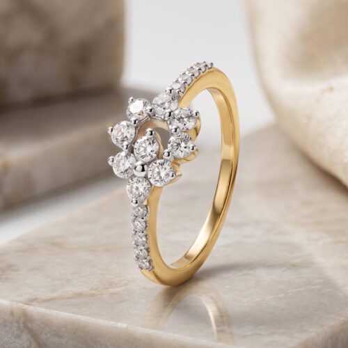 Exquisite 18K Yellow Gold & White Gold Diamond Ring Crafted with Natural Diamonds by Bafleh Jewellery