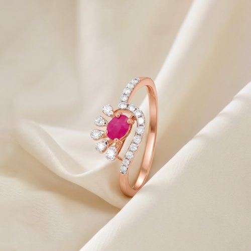 Classic 18K Rose Gold Ring with Rich Ruby Gemstone and Natural Diamond Sparkle  Premium Bafleh Jewellery Design