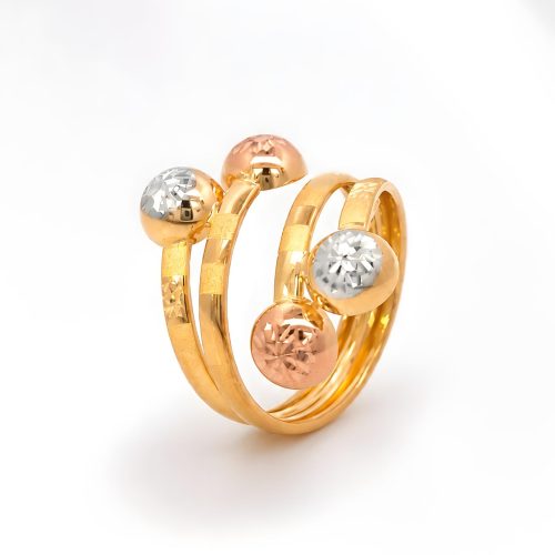Bafleh 18K Tri Color Gold Spiral Ring with Textured Beads