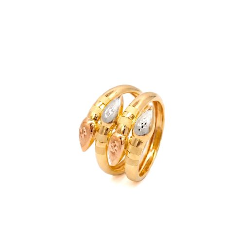 Bafleh 18K Tri Color Gold Multi Layer Ring with Teardrop Motifs