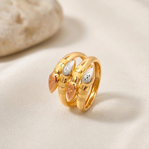 Bafleh 18K Tri Color Gold Multi Layer Ring with Teardrop Motifs