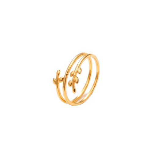 18K Gold Delicate Leaf Spiral Ring