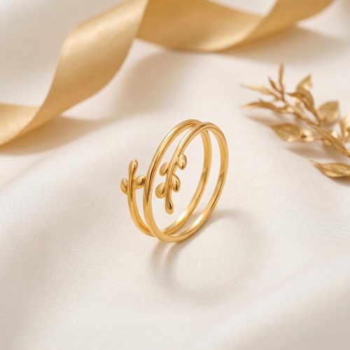 18K Gold Delicate Leaf Spiral Ring