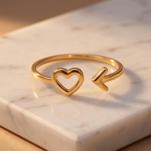 Bafleh 18K Yellow Gold Heart and Arrow Open Ring