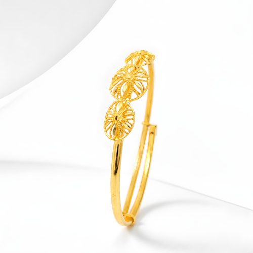 Bafleh Jewellery 21K Gold Adjustable Baby Bangle with Filigree Flower Motifs