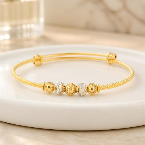 Bafleh Jewellery 21K Two Tone Gold Expandable Baby Bangle with Faceted Beads