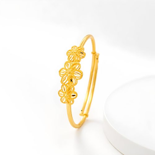 Bafleh Jewellery 21K Gold Adjustable Baby Bangle with Three Filigree Flowers
