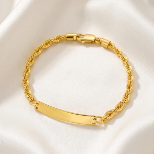 21K Elegant Yellow Gold Engravable Nameplate Baby Bracelet by Bafleh Jewellery