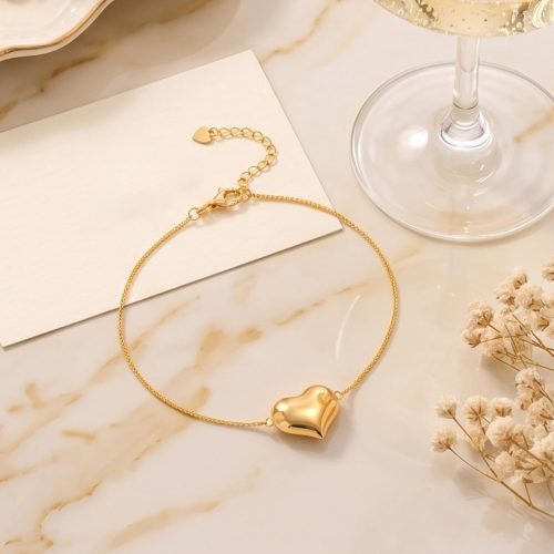 Bafleh 18K Gold Minimalist Puffy Heart Bracelet