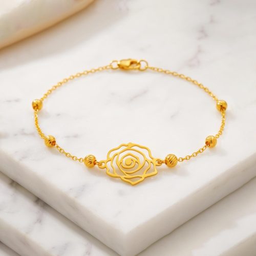 21K Gold Bracelet Lightweight Luxury Dainty Flower Chain for Women by Bafleh Jewellery