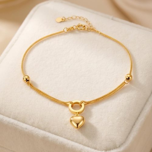 18K Gold Elegant Heart Charm Bracelet