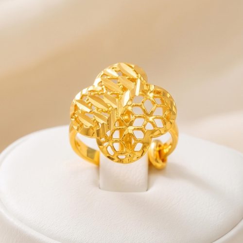 Bafleh 21K Gold Adjustable Honeycomb Clover Baby Ring
