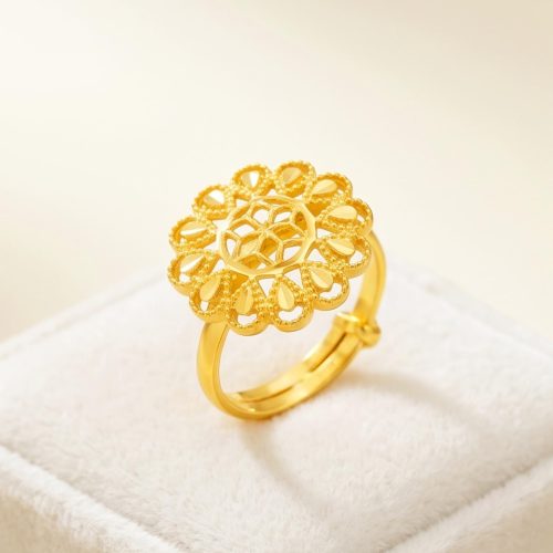 Bafleh 21K Pure Gold Baby Ring  Traditional Sunburst Design