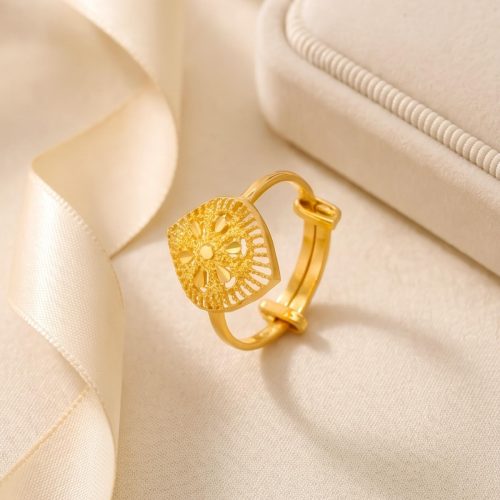 21K Gold Adjustable Baby Ring with Filigree Floral Motif