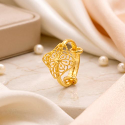 Bafleh 21K Gold Adjustable Baby Ring with Square Filigree Motif