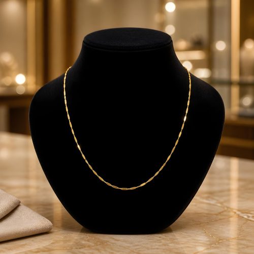 18K Yellow Gold Delicate Bar Link Chain Necklace