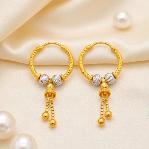 Bafleh 21K Two Tone Gold Twisted Hoop Earrings with Hanging Tassels