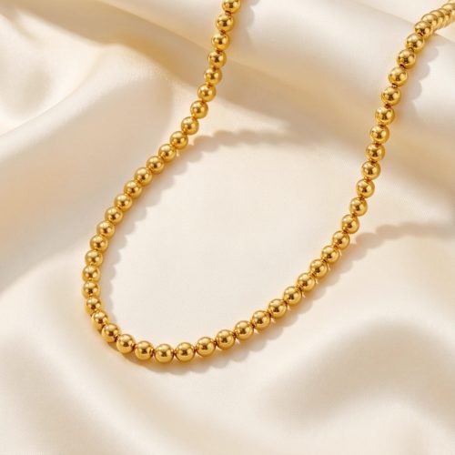 Bafleh 18K Gold Continuous Spherical Bead Strand Necklace for Women