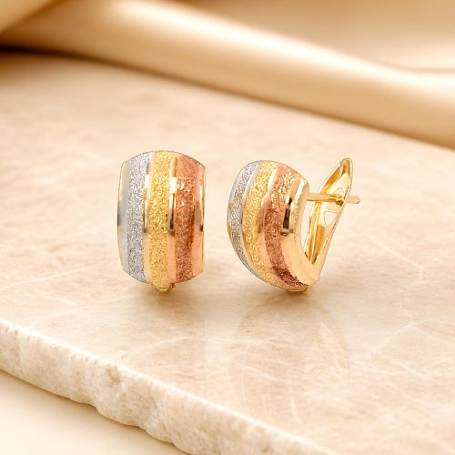 Elegant 18K Three-Tone Gold Huggie Earrings A Perfect Blend of Style & Sophistication | Bafleh Jewellery