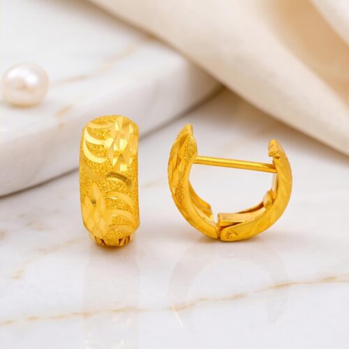 Classic 21K Gold Huggie Hoop Earrings by Bafleh Jewellery