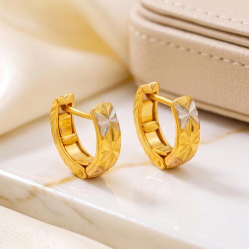 Elegant 21K Tri Color Gold Huggie Hoop Earrings by Bafleh Jewellery