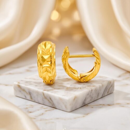 Classic 21K Gold Textured Hoop Earrings by Bafleh Jewellery