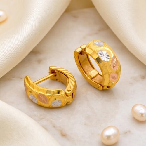 Bafleh Jewellery 21K Tri Color Gold Starburst Huggie Hoop Earrings