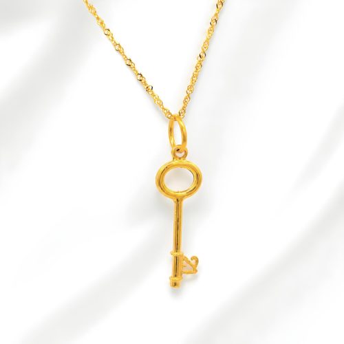 Elegant Key Shape Pendant with Chain in 21K Gold  Available at Bafleh Jewellery