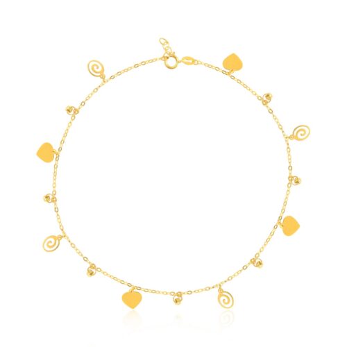 Adorn Every Step with Love Heart-Shaped 21K Gold Anklet Only at Bafleh