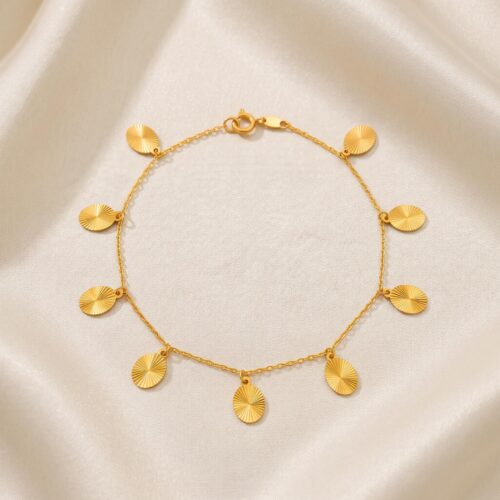 21K Gold Charm Bracelet with Textured Sunburst Oval Discs by Bafleh Jewellery