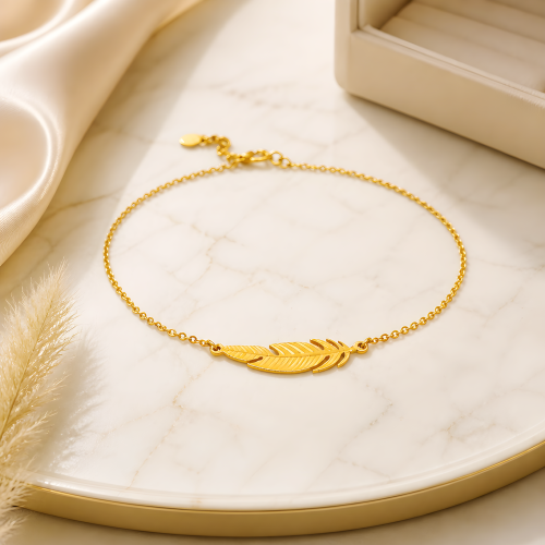 Bafleh 21K Yellow Gold Minimalist Feather Charm Bracelet