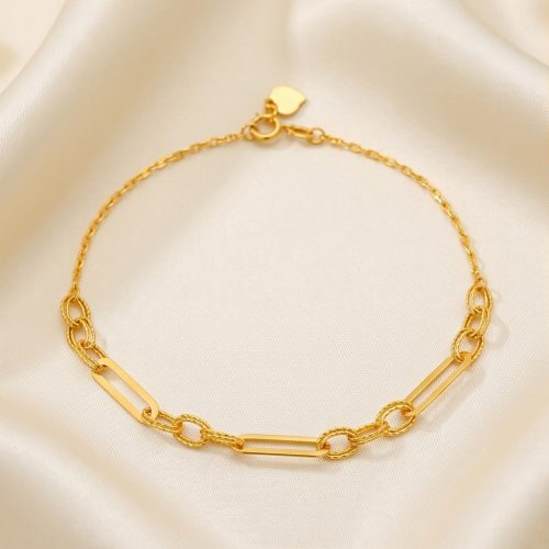 21K Gold Multi Link Paperclip and Diamond-Cut Chain Bracelet