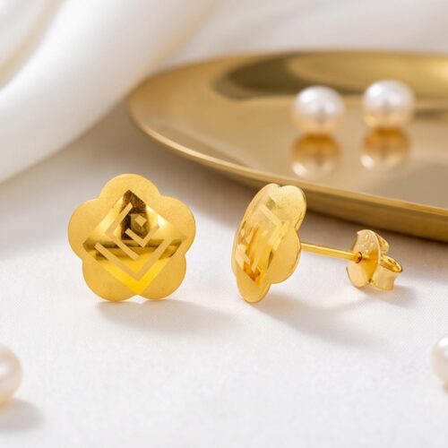 Bafleh 21K Gold Flower Stud Earrings for Teenagers
