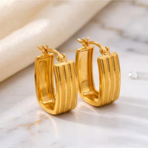 Bafleh 21K Gold Rectangular Huggie Hoop Earrings