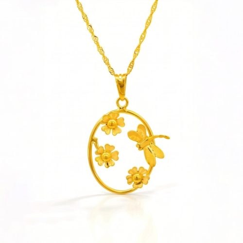 Elegant Heart-Shaped Pendant with Oval Outline in 21K Gold  Bafleh Jewellery
