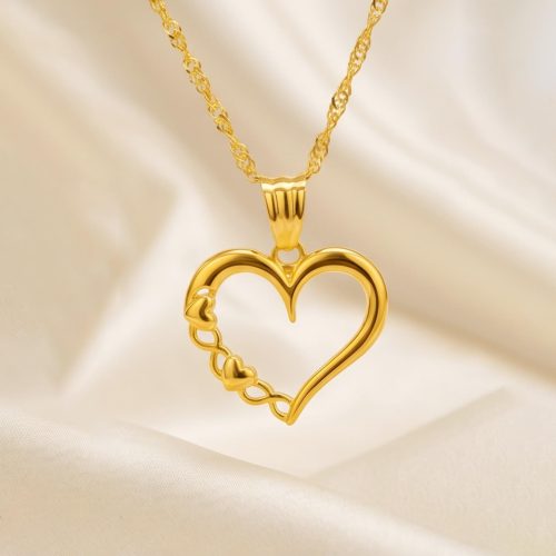 Beautiful Heart Shape 21K Gold Pendant with Chain Bafleh Jewellery Collection