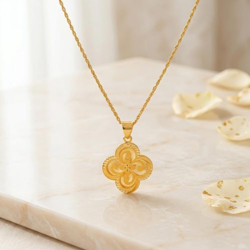 Elegant Flower Shape 21K Gold Necklace Bafleh Jewellery Collection