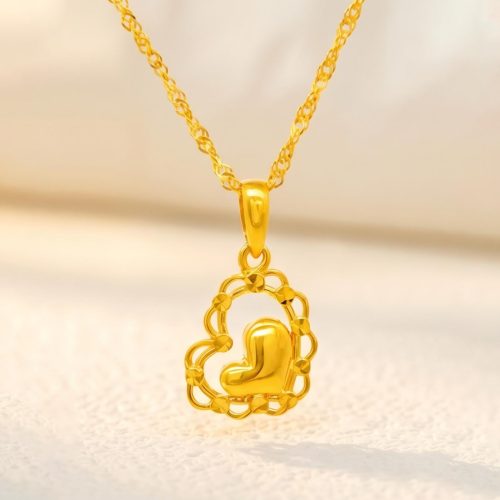 Classic Heart Shape Pendant with Chain in Pure 21K Gold Bafleh Jewellery