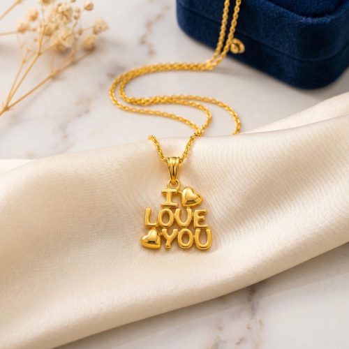 21K Gold "I Love You" Pendant Necklace with Chain | Bafleh Jewellery