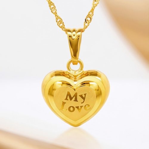 Elegant 21K Gold Heart Shape Pendant with Chain  Available at Bafleh Jewellery