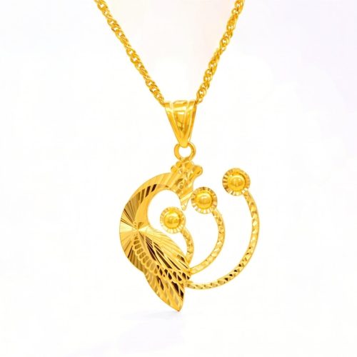 Exquisite 21K Gold Peacock Design Pendant with Chain Bafleh Jewellery Exclusive Collection