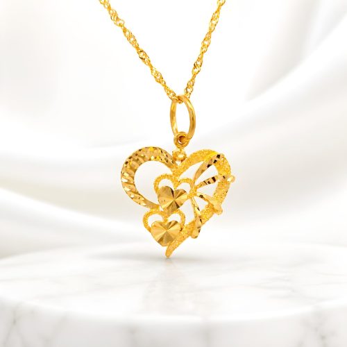 Pure Love Textured Gold Heart Pendant With Chain