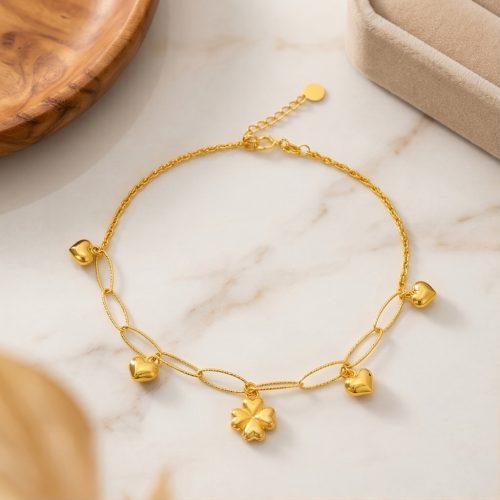 Bafleh Jewellery 21K Gold Symbolic Heart  Clover Statement Bracelet