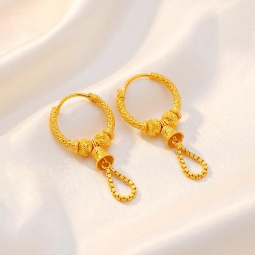 Elegant 21K Gold Hoop Earrings with Stardust Beads and Dangles