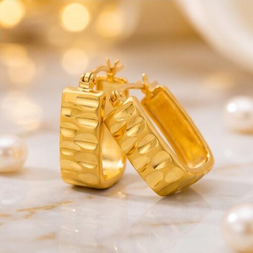 Bafleh 21K Gold Matte and High Polish Oval Faceted Rectangular Huggies