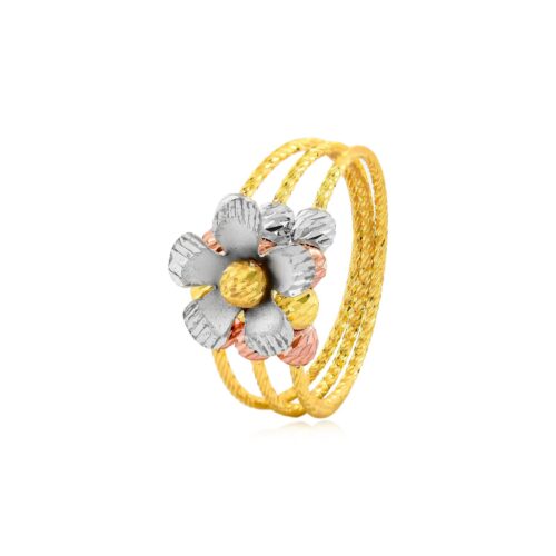 Flower in Full Bloom  22kt 3-Tone Ball Ring by Bafleh Jewellery