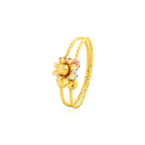 Celebrate Color in Gold Flower Ball Ring in 3-Tone 22kt Design