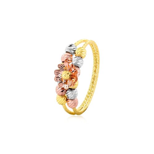 A Touch of Nature in 22kt Gold 3 Tone Flower Ball Ring